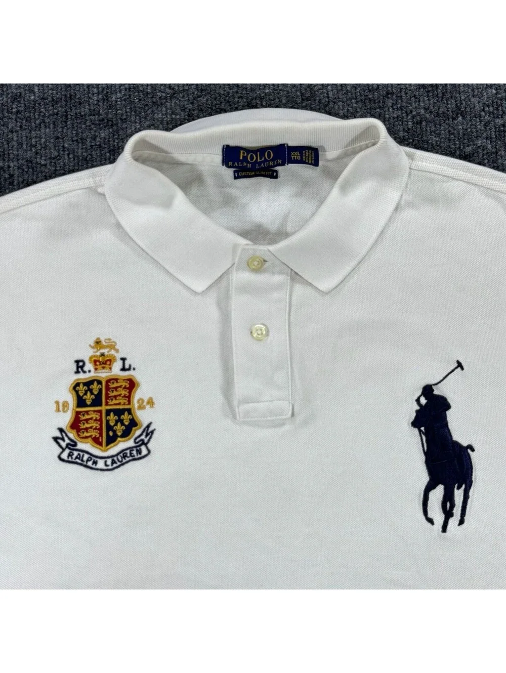 Polo Ralph Lauren Custom Slim Fit Big Pony Polo Shirt with Crest White XXL